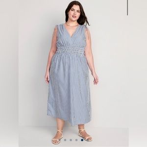 Fit & Flare Sleeveless Striped Tie-Shoulder Smocked Maxi, XXL, NWT